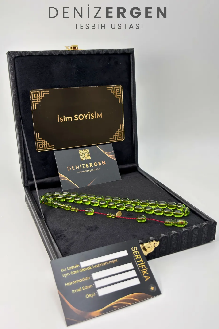 Kişiye Özel Premium Kutulu Sertifikalı Ad Soyad Ateş Kehribarı Bakalit Sistem Püsküllü Tesbih
